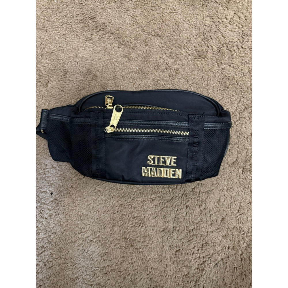 Women's Steve Madden Black Crossbody Fanny Bag with Gold Accents